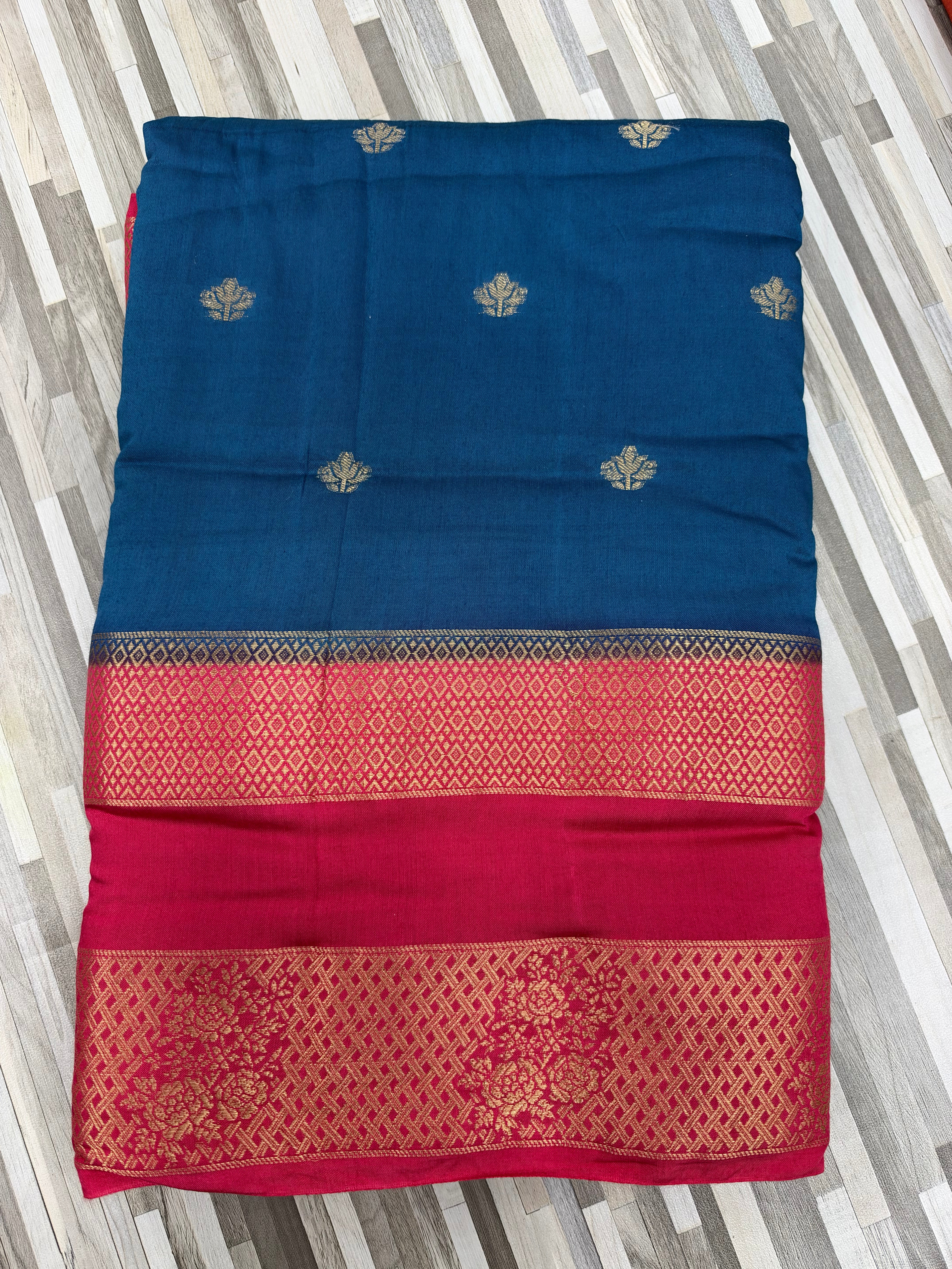 HelloElegant Floral Butta Saree with Contrast Zari Border – Multiple Colors