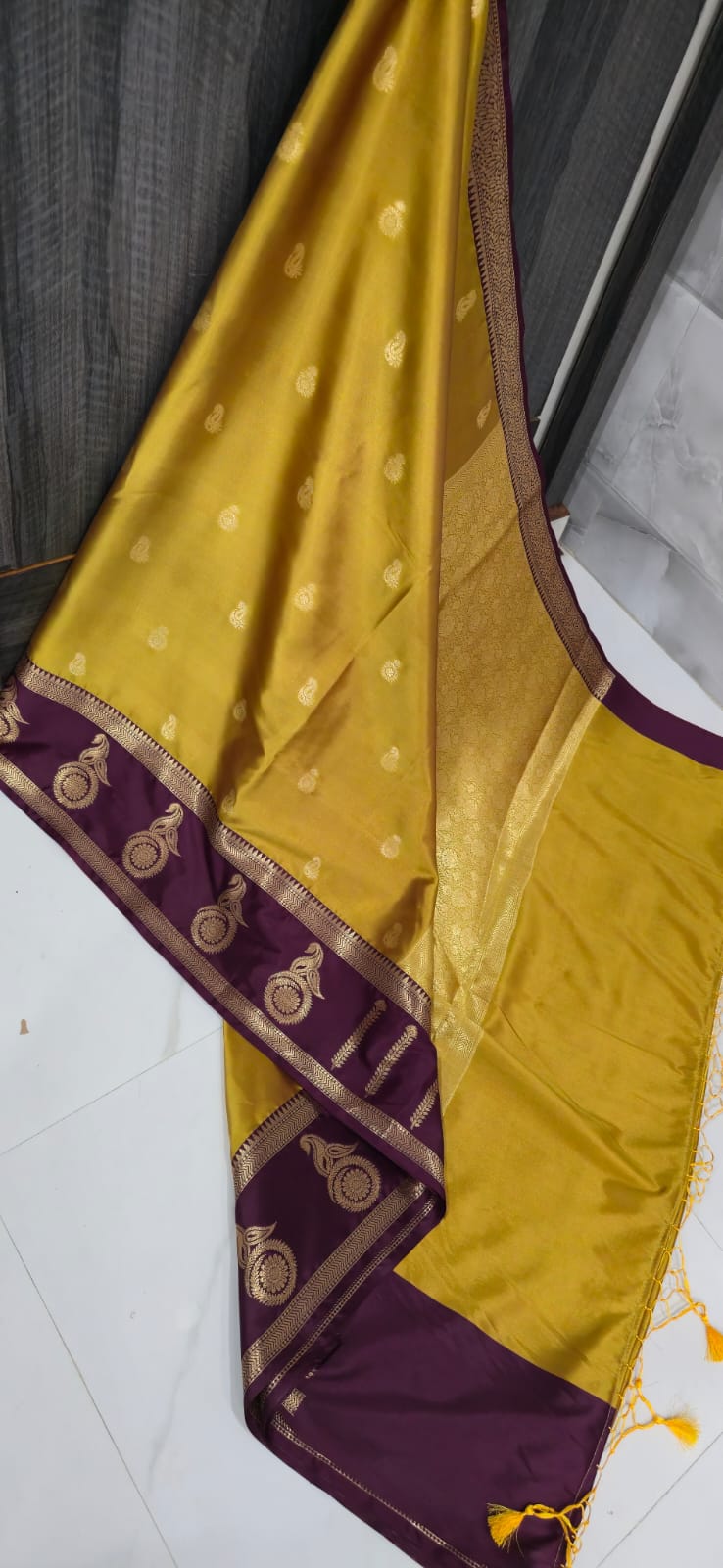 Mustard Yellow & Wine Maroon Zari Saree – Bulk / Wholesale