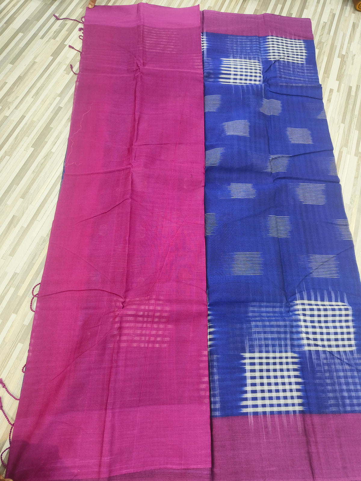 Elegant Cotton Check Saree with Contrast Border