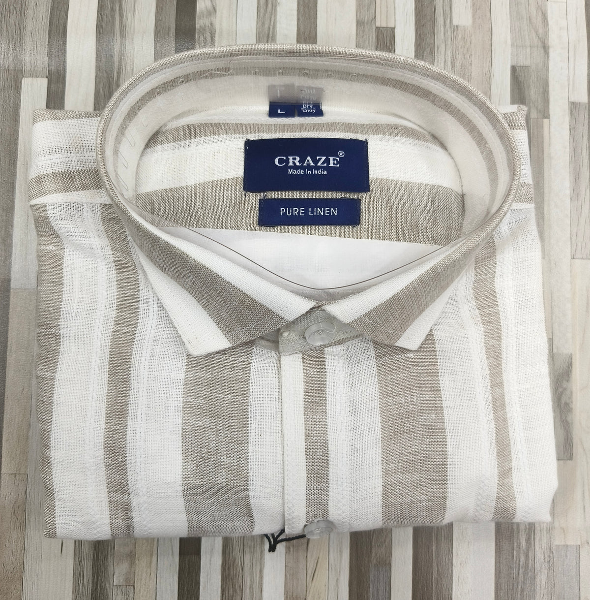 Craze Pure Linen Men’s Shirt – White & Beige Striped