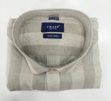 Craze Pure Linen Men’s Shirt – Beige & White Vertical Stripes