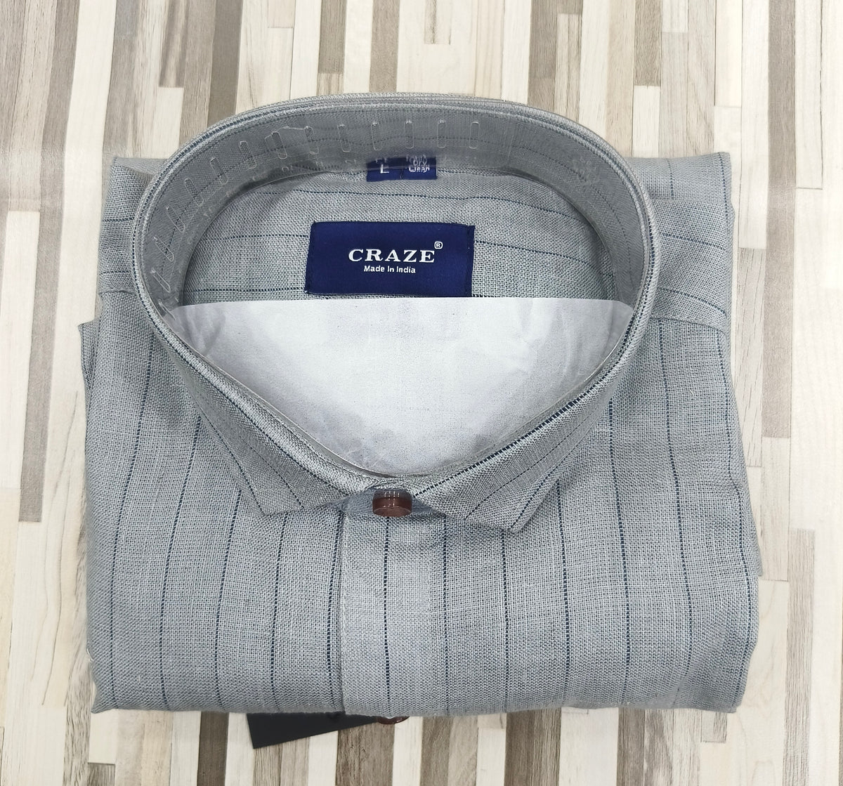 Craze Pure Linen Men’s Shirt – Grey with Black Vertical Stripes