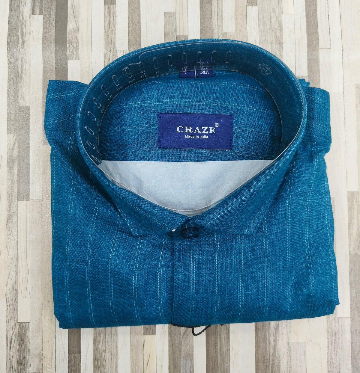 Craze Pure Linen Men’s Shirt – Teal Blue | Vertical Stripe Texture