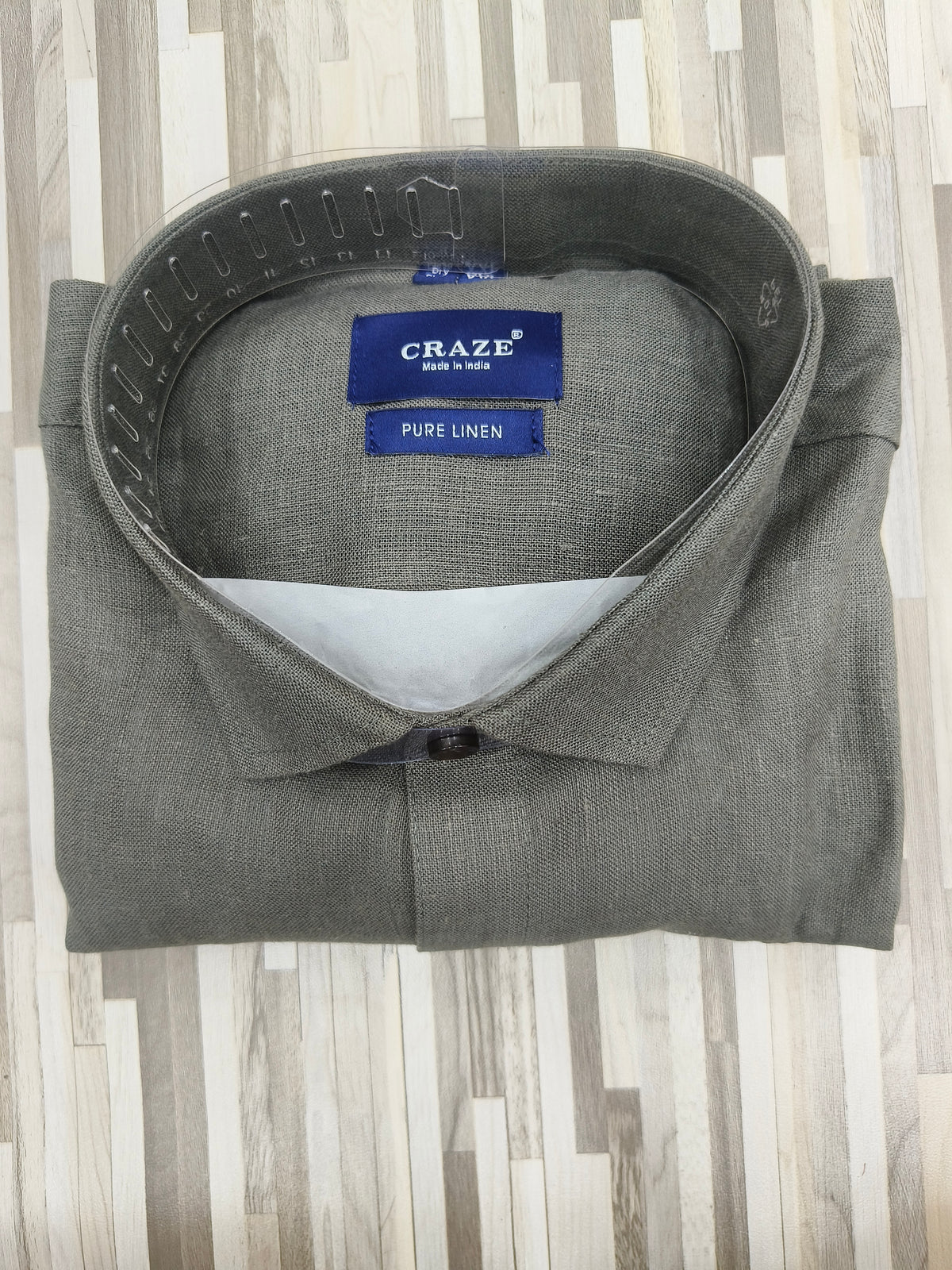 Craze Pure Linen Men’s Shirt – Olive Grey | Solid Shirt