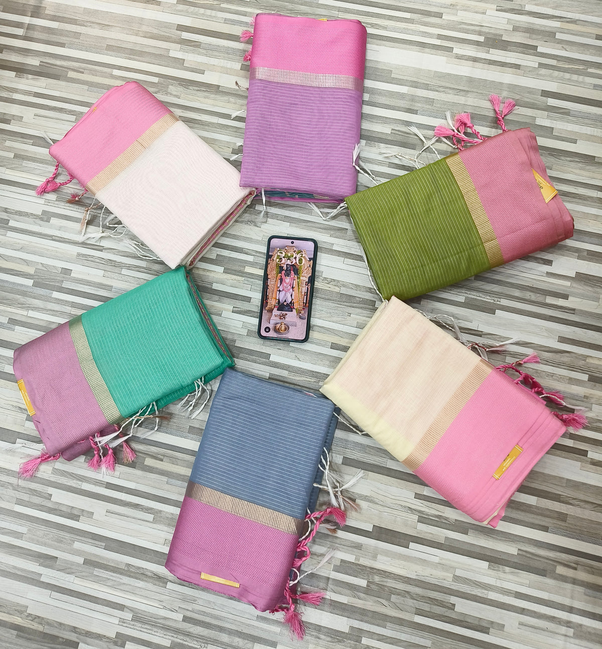 Pastel Contrast Self-Stripe Sarees