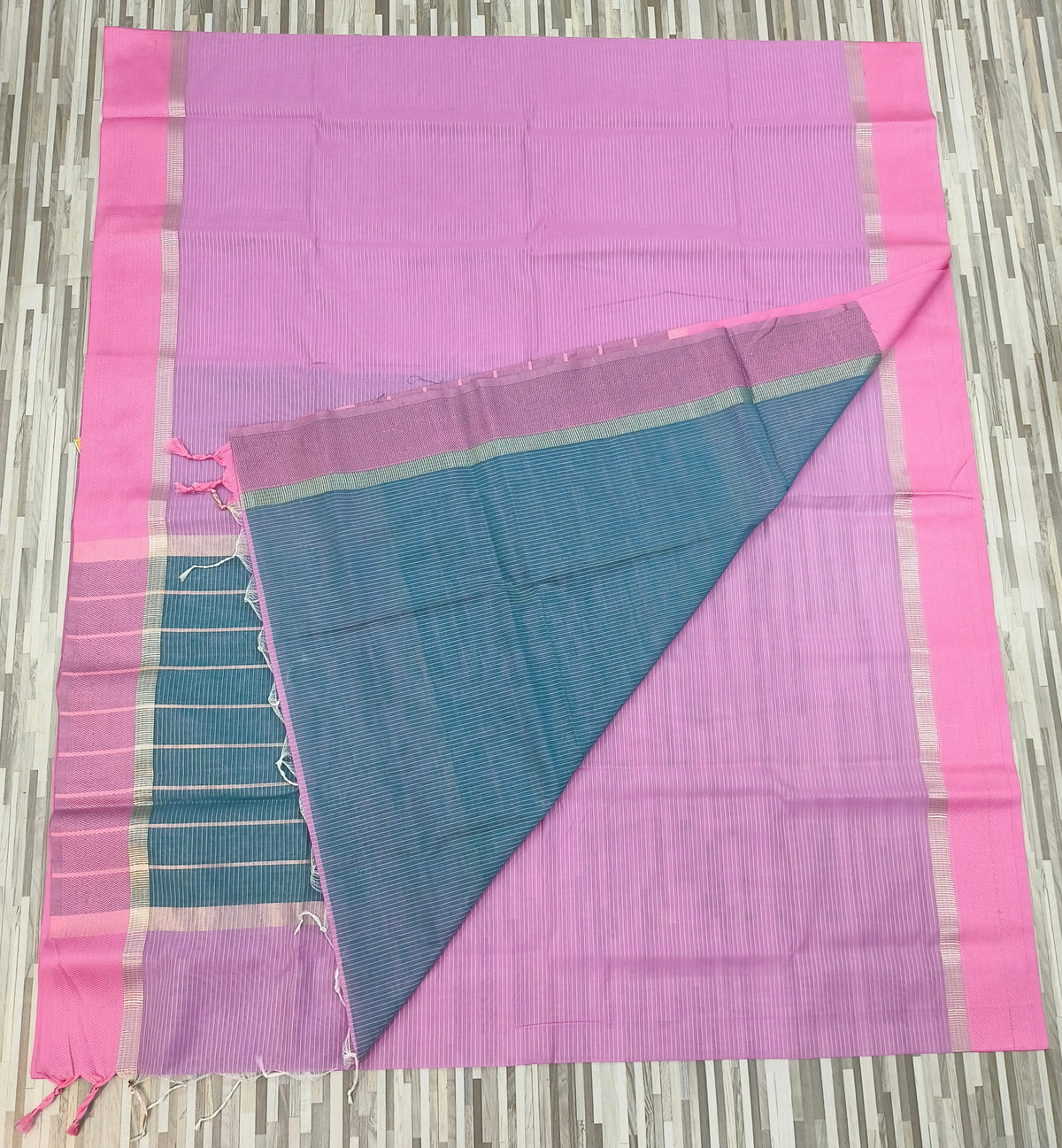 Pastel Contrast Self-Stripe Sarees