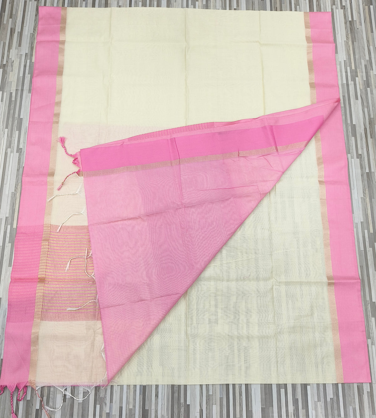 Pastel Contrast Self-Stripe Sarees