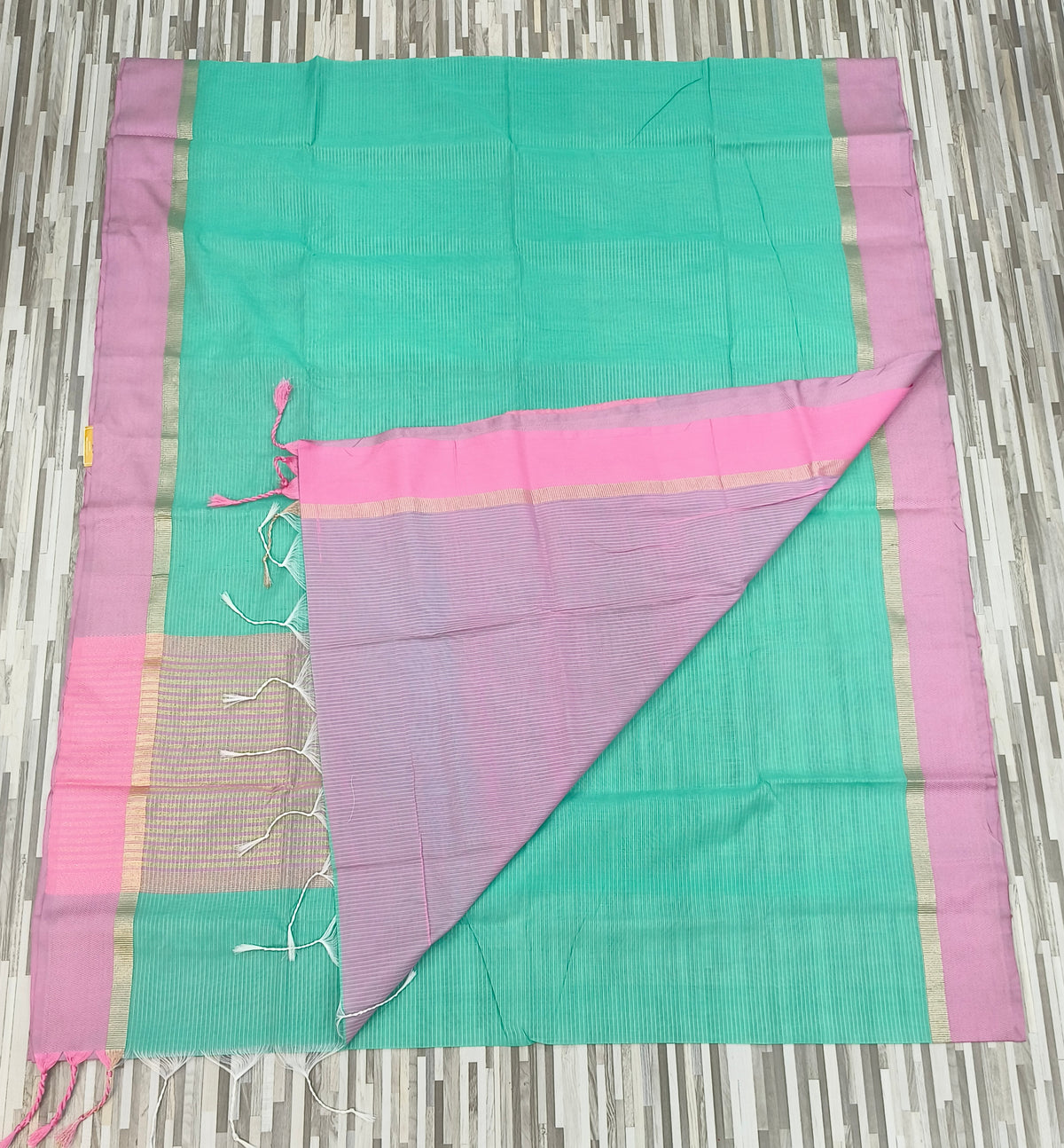 Pastel Contrast Self-Stripe Sarees
