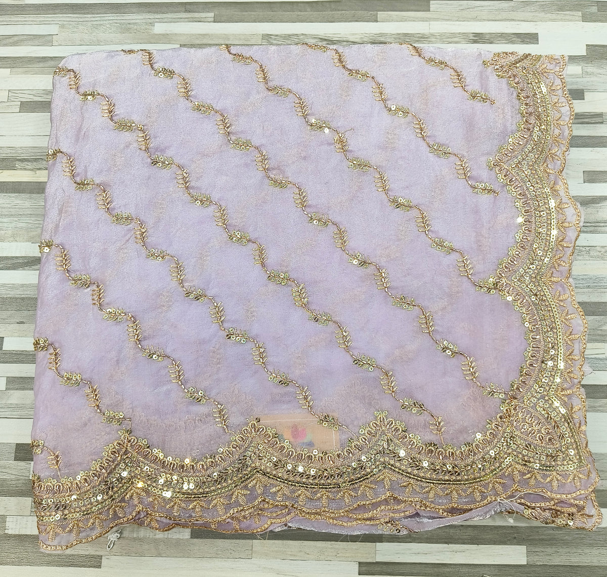 Premium Fendy Chiffon Saree – Wavy Sequin Work with Designer Border