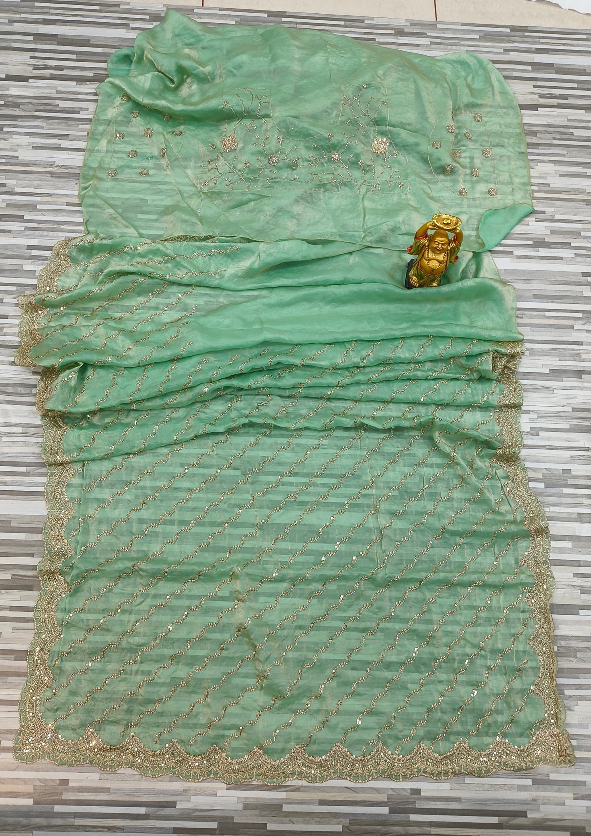 Premium Fendy Chiffon Saree – Wavy Sequin Work with Designer Border