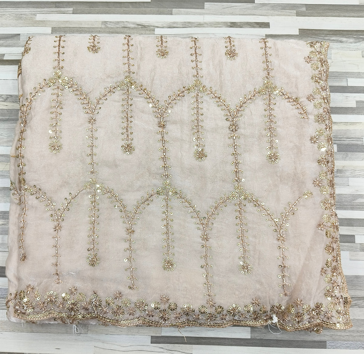 Premium Fendy Chiffon Saree – Designer Arch Pattern with Sequin Embroidery