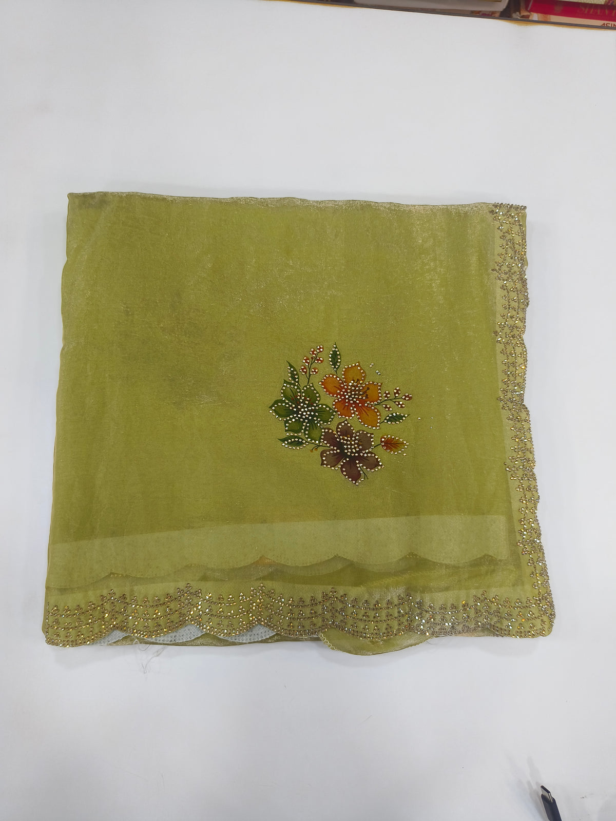 Designer Embroidered Silk-Look Fabric – Floral Work & Border
