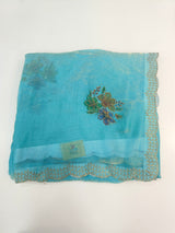 Designer Embroidered Silk-Look Fabric – Floral Work & Border