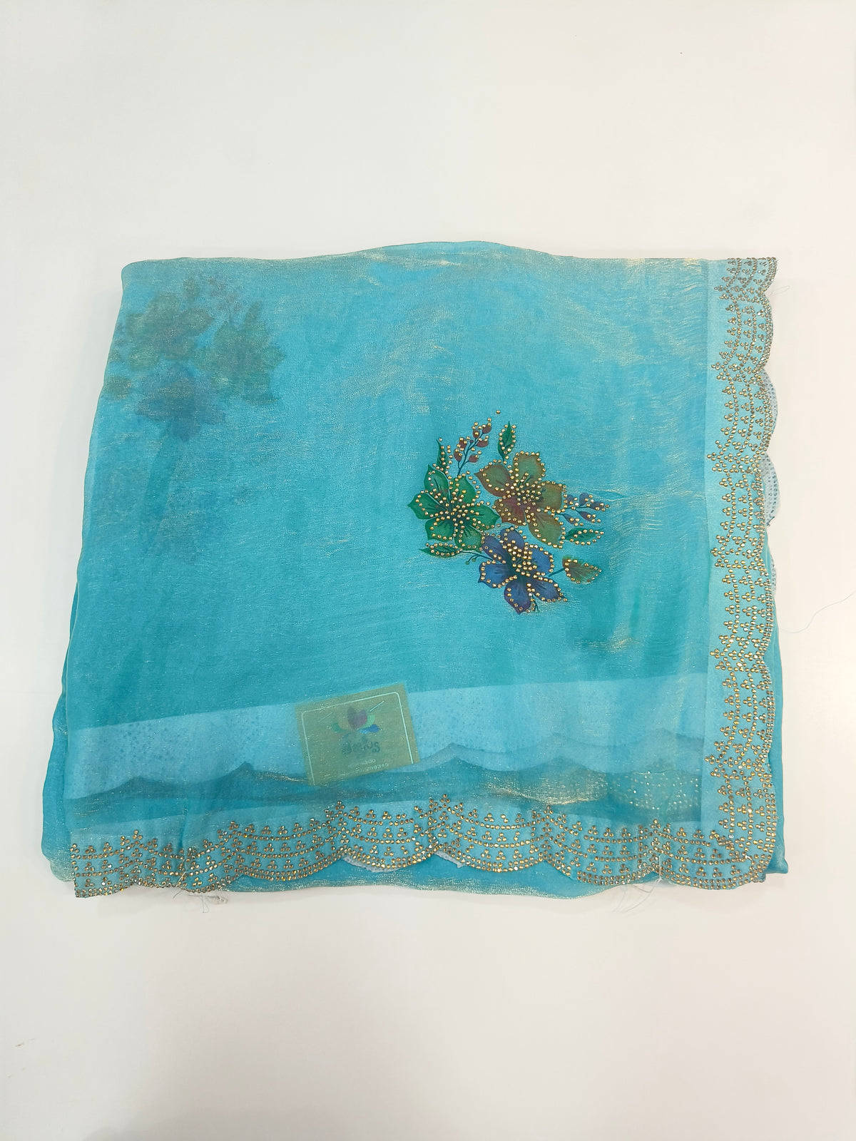 Designer Embroidered Silk-Look Fabric – Floral Work & Border