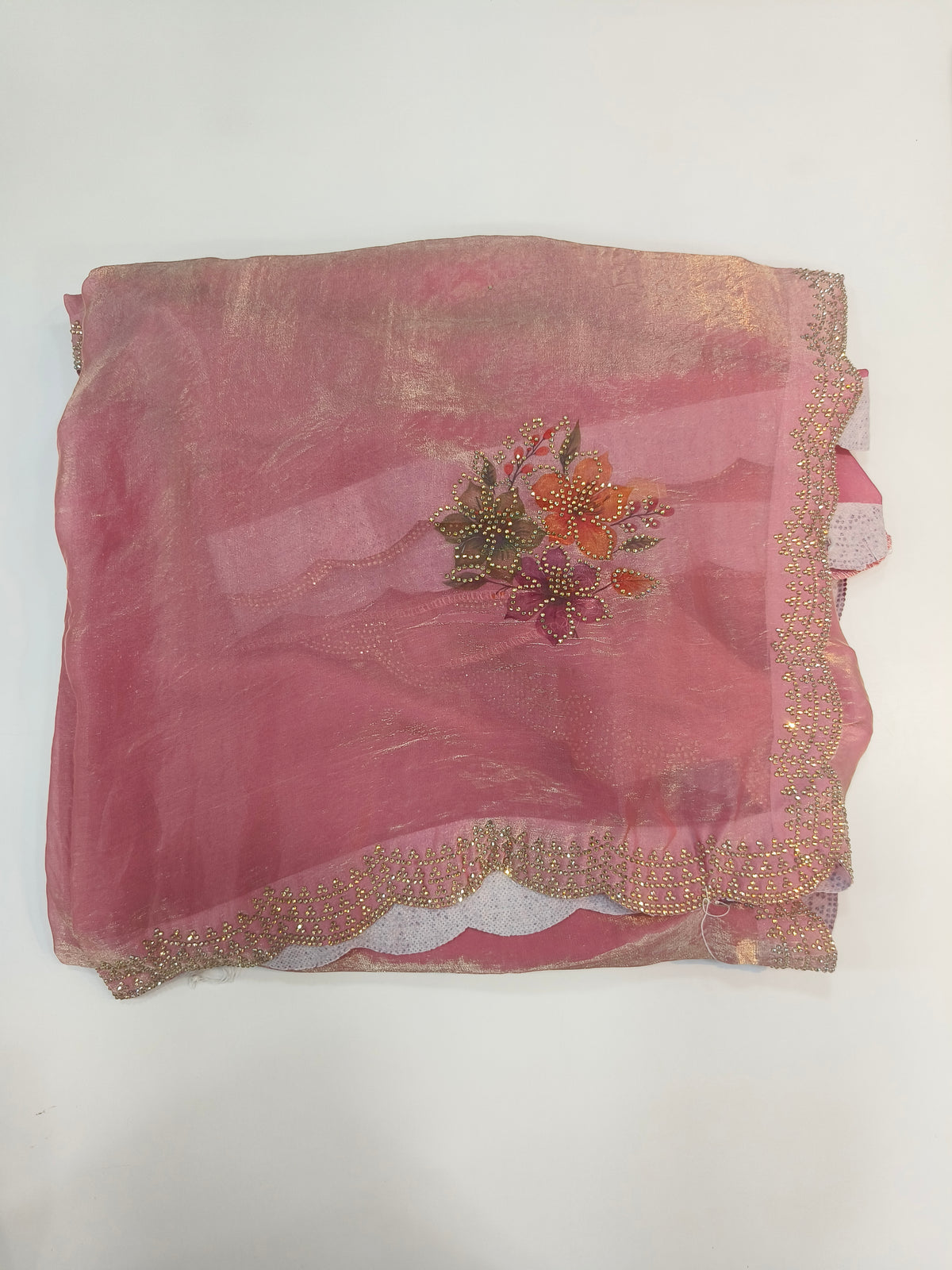 Designer Embroidered Silk-Look Fabric – Floral Work & Border