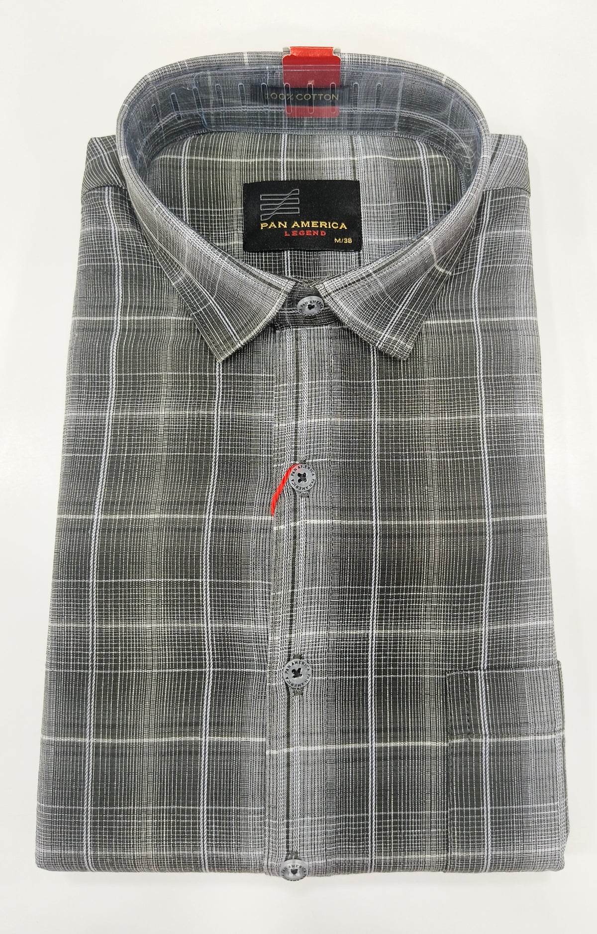 Pan America Legend Men’s Cotton Check Shirt – Grey & Black Plaid