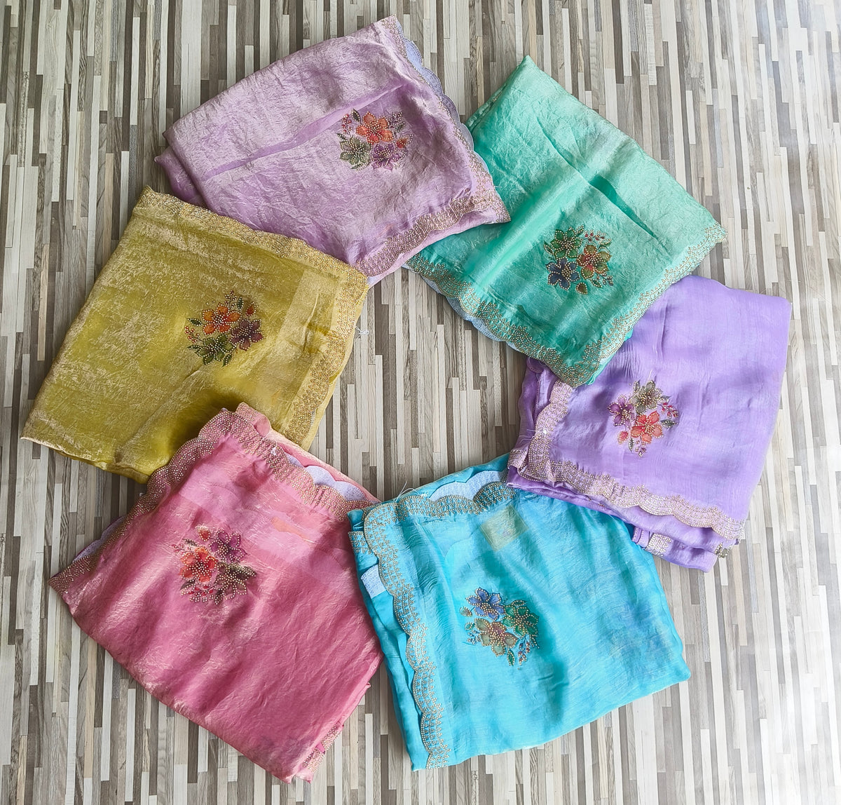 Designer Embroidered Silk-Look Fabric – Floral Work & Border