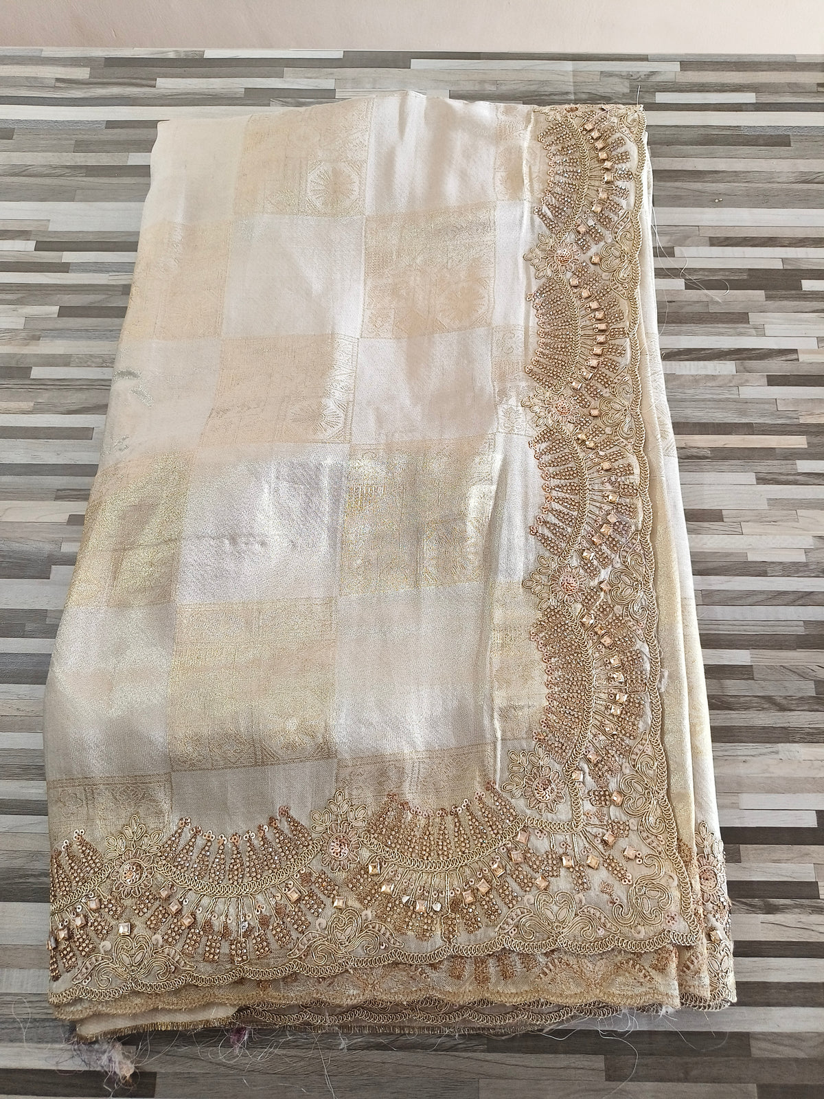 Premium Designer Embroidered Fabric with Heavy Sequin Border