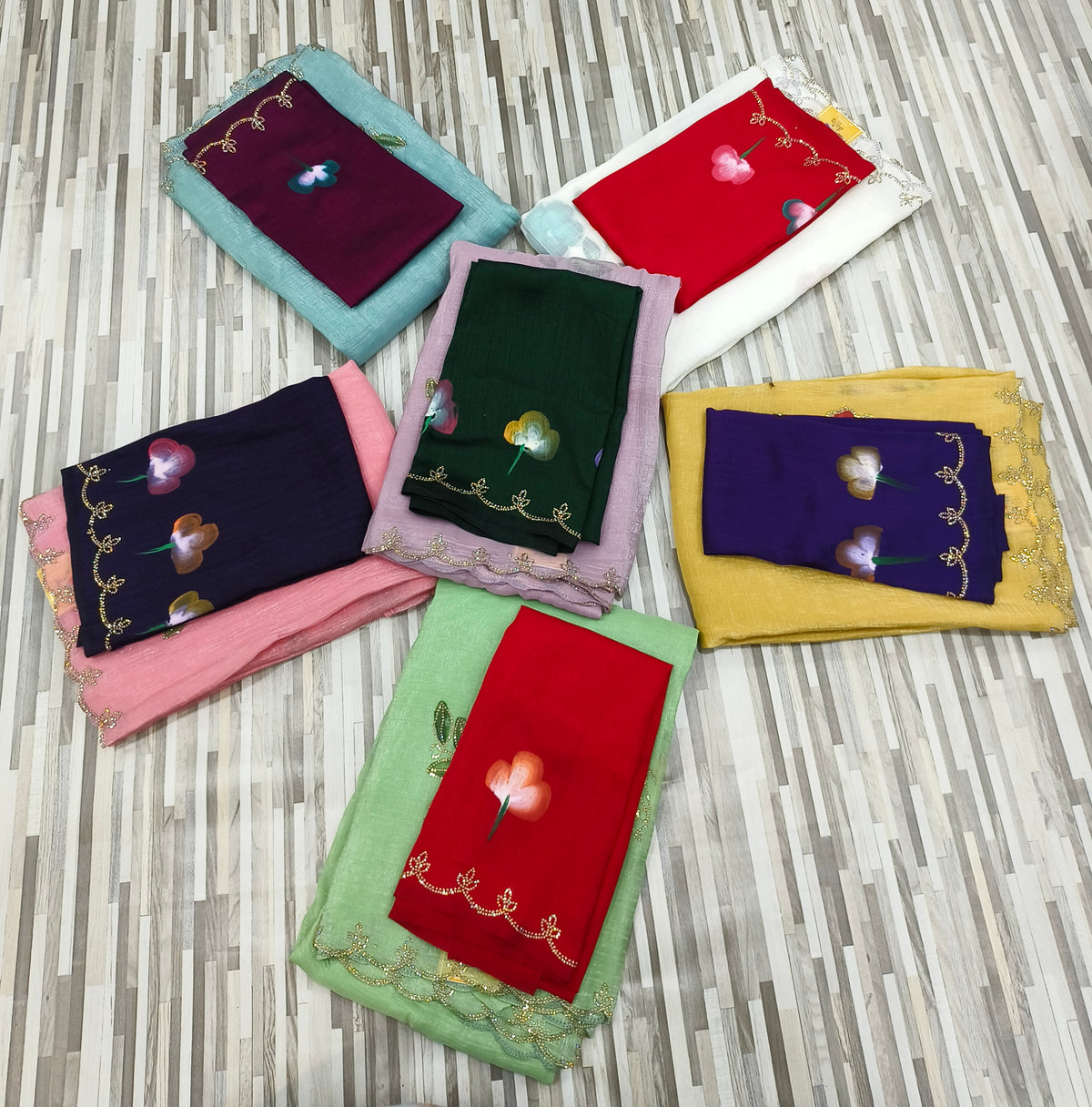Floral Embroidered Designer Saree – Multicolor Collection