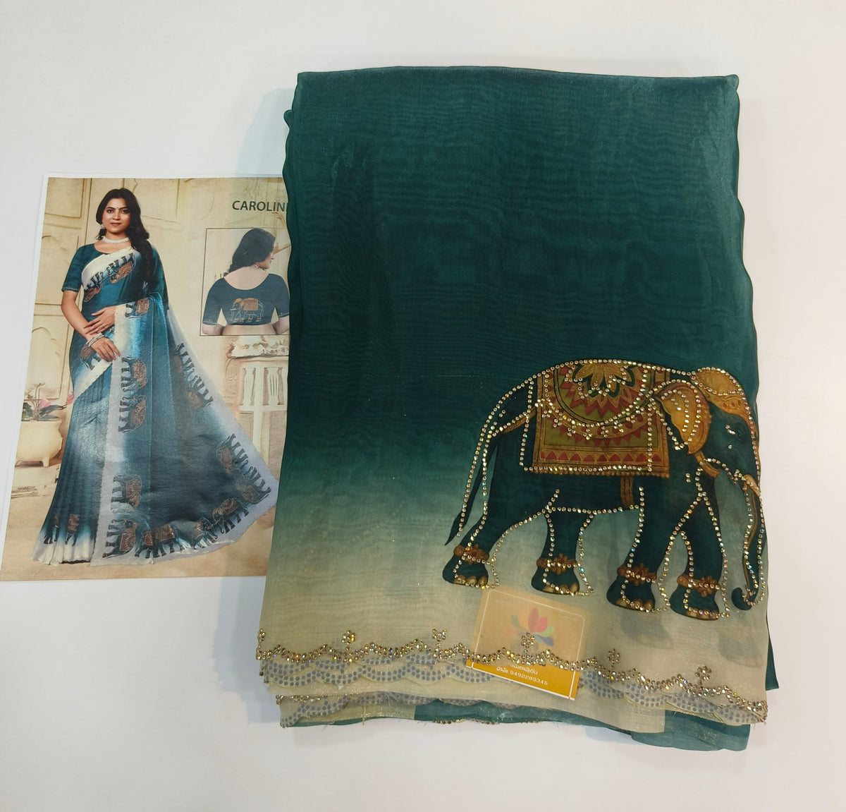 Elegant Elephant Motif Embellished Fendy Chiffon Saree