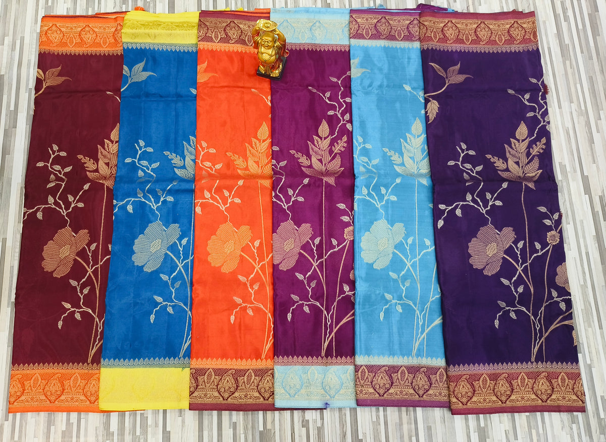 Floral Embroidery Saree with Rich Zari Border