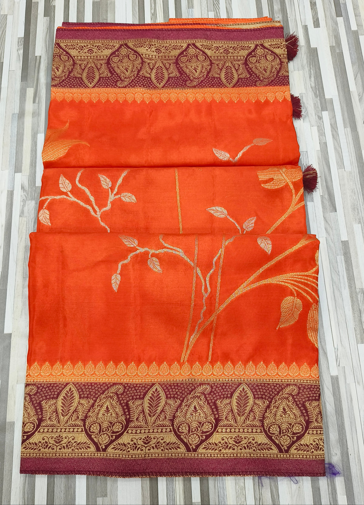 Floral Embroidery Saree with Rich Zari Border