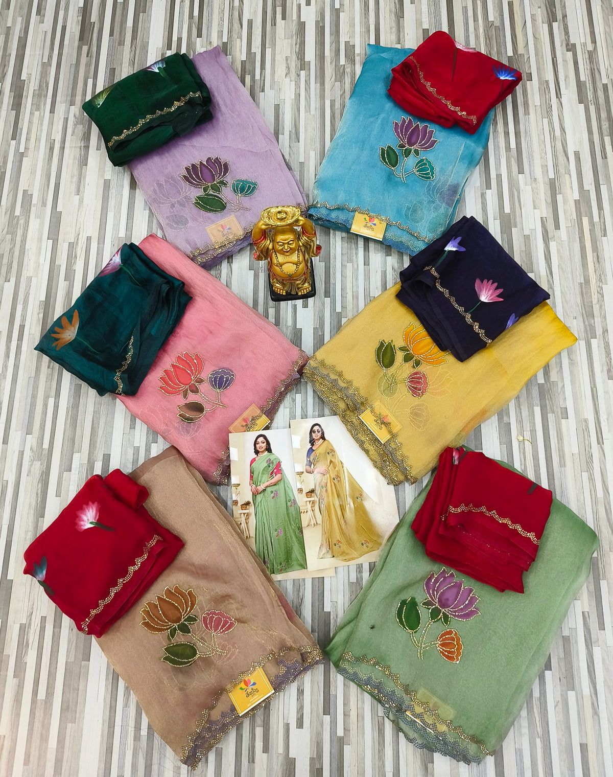 Product Title: Lotus Floral Embroidery Saree with Designer Border