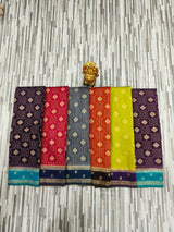 Traditional Geometric Butta Woven Saree – Contrast Border | Multiple Colors