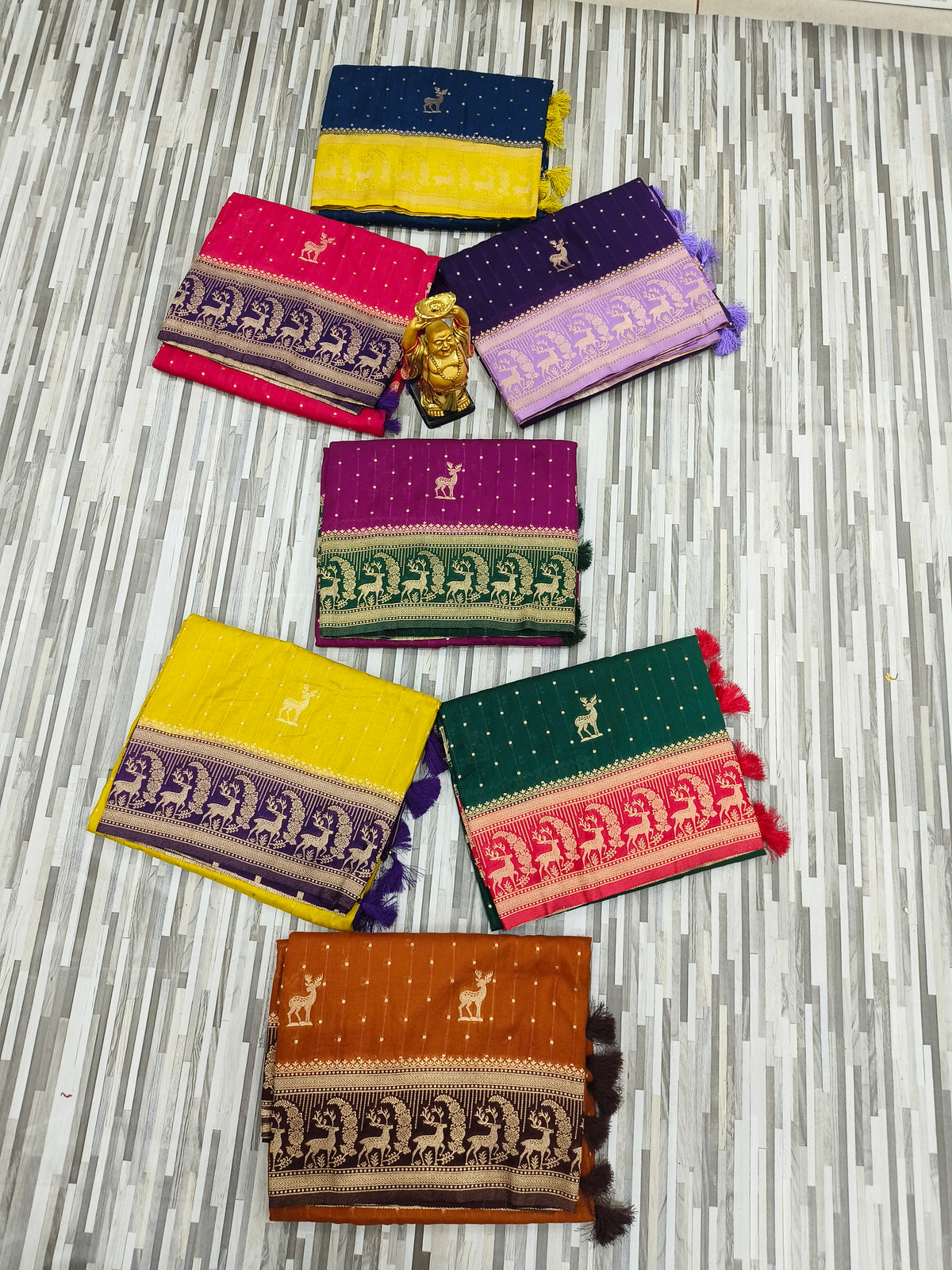 Traditional Deer Motif Woven Saree – Rich Designer Border | Multiple Colors