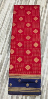 Traditional Geometric Butta Woven Saree – Contrast Border | Multiple Colors
