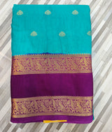 Elegant Contrast Zari Border Saree – Gold Butta Design | Multiple Colors