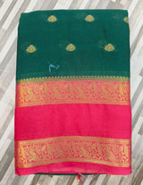 Elegant Contrast Zari Border Saree – Gold Butta Design | Multiple Colors