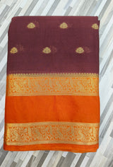Elegant Contrast Zari Border Saree – Gold Butta Design | Multiple Colors