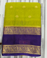 Elegant Contrast Zari Border Saree – Gold Butta Design | Multiple Colors