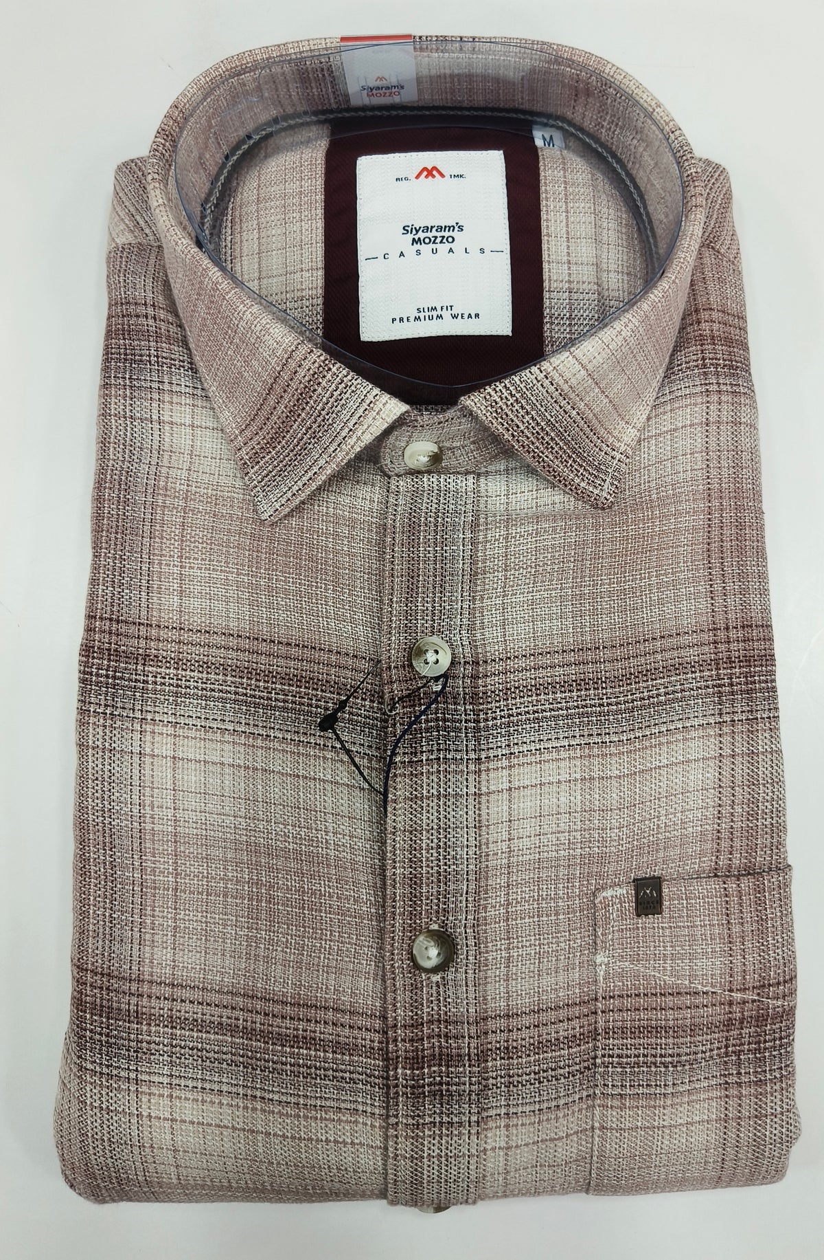 Siyaram’s Mozzo Men’s Slim Fit Check Shirt – Beige & Brown