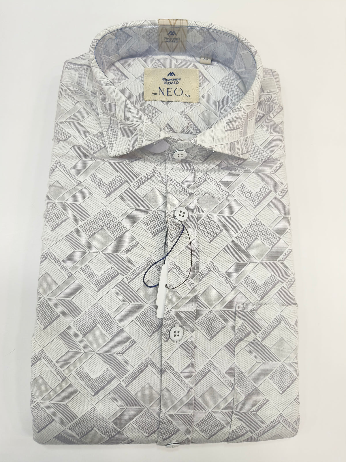 Siyaram’s Mozzo Neo Look Men’s Geometric Printed Shirt – White & Grey