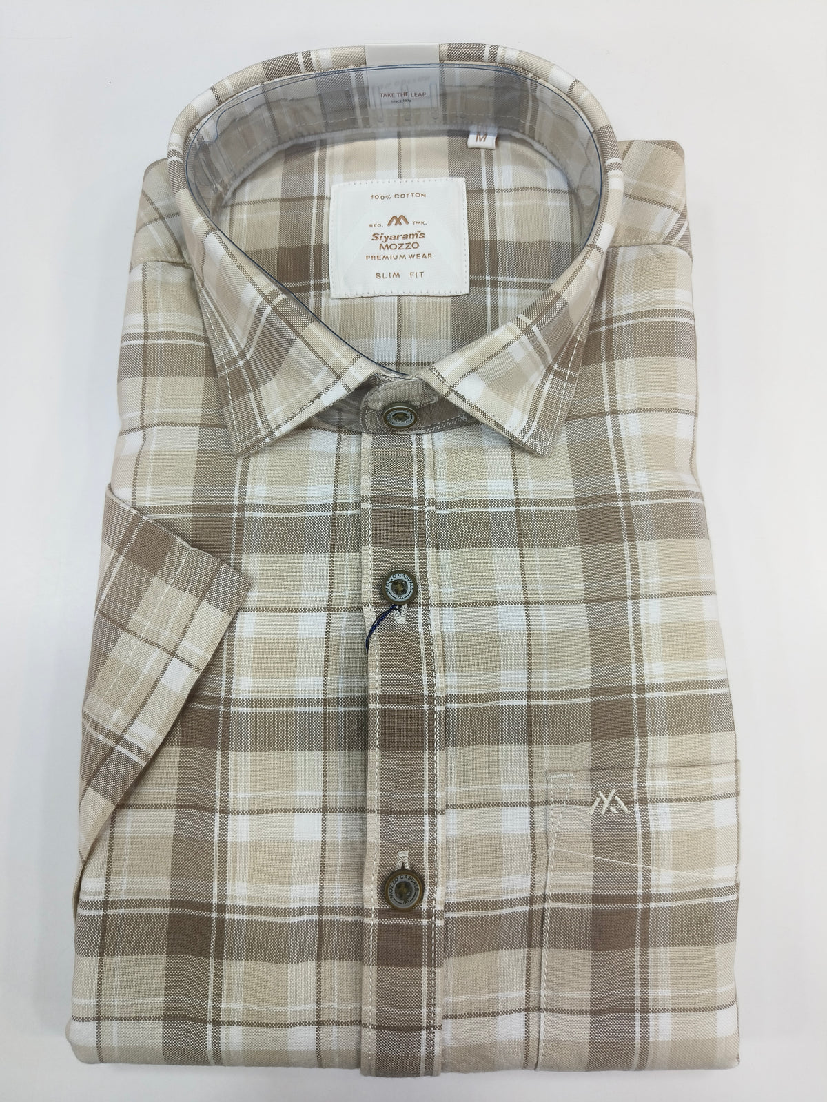 Siyaram’s Mozzo Premium Wear Men’s Slim Fit Check Shirt – Beige & Brown