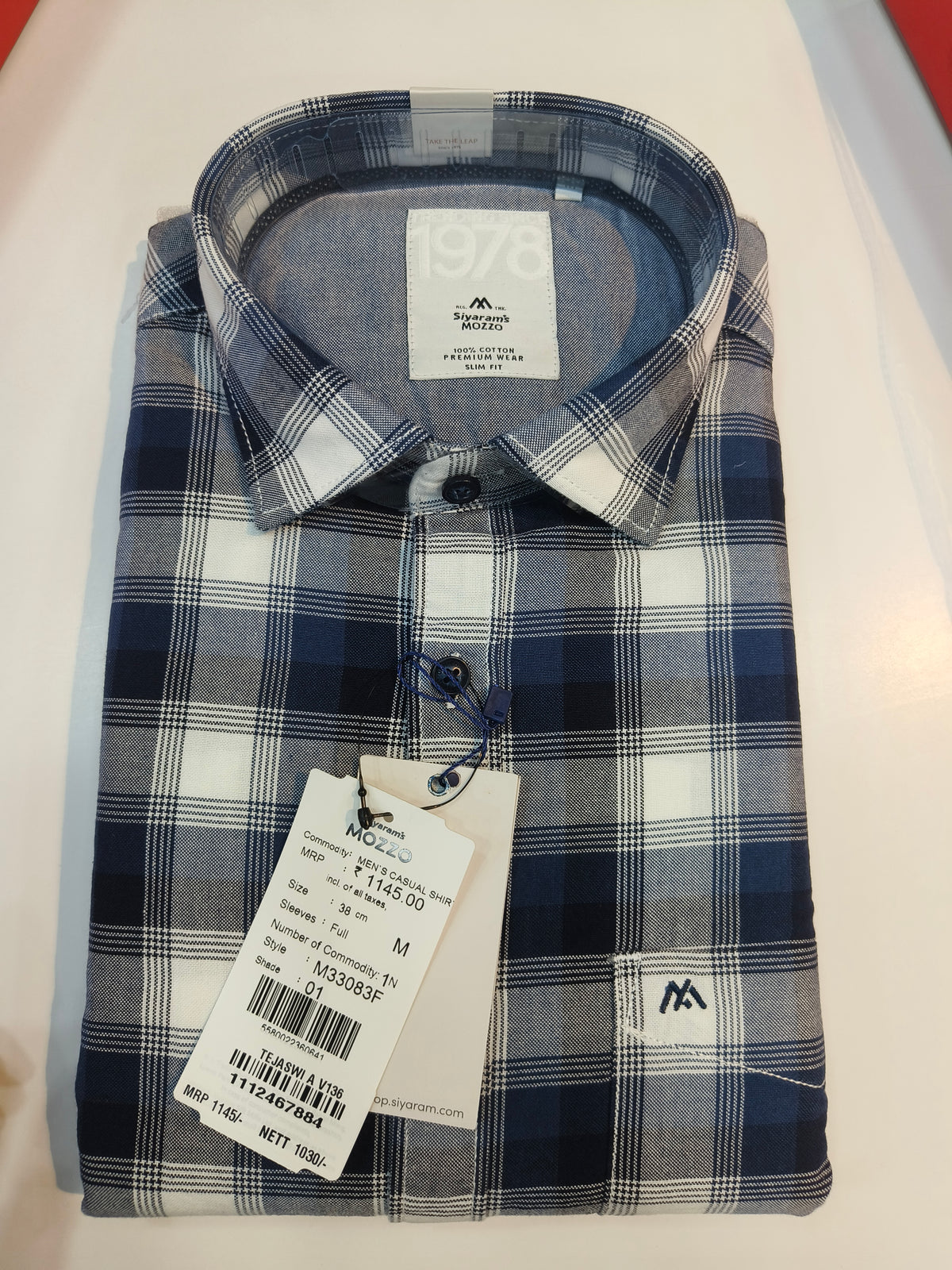 Siyaram’s Mozzo 1978 Men’s Slim Fit Check Shirt – Black, Grey & White