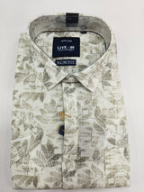 Live-In Men’s Slim Fit Leaf Print Shirt – Off White with Olive Grey