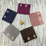: Elegant Gold Butta Saree with Striped Design