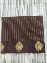 : Elegant Gold Butta Saree with Striped Design