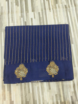 : Elegant Gold Butta Saree with Striped Design