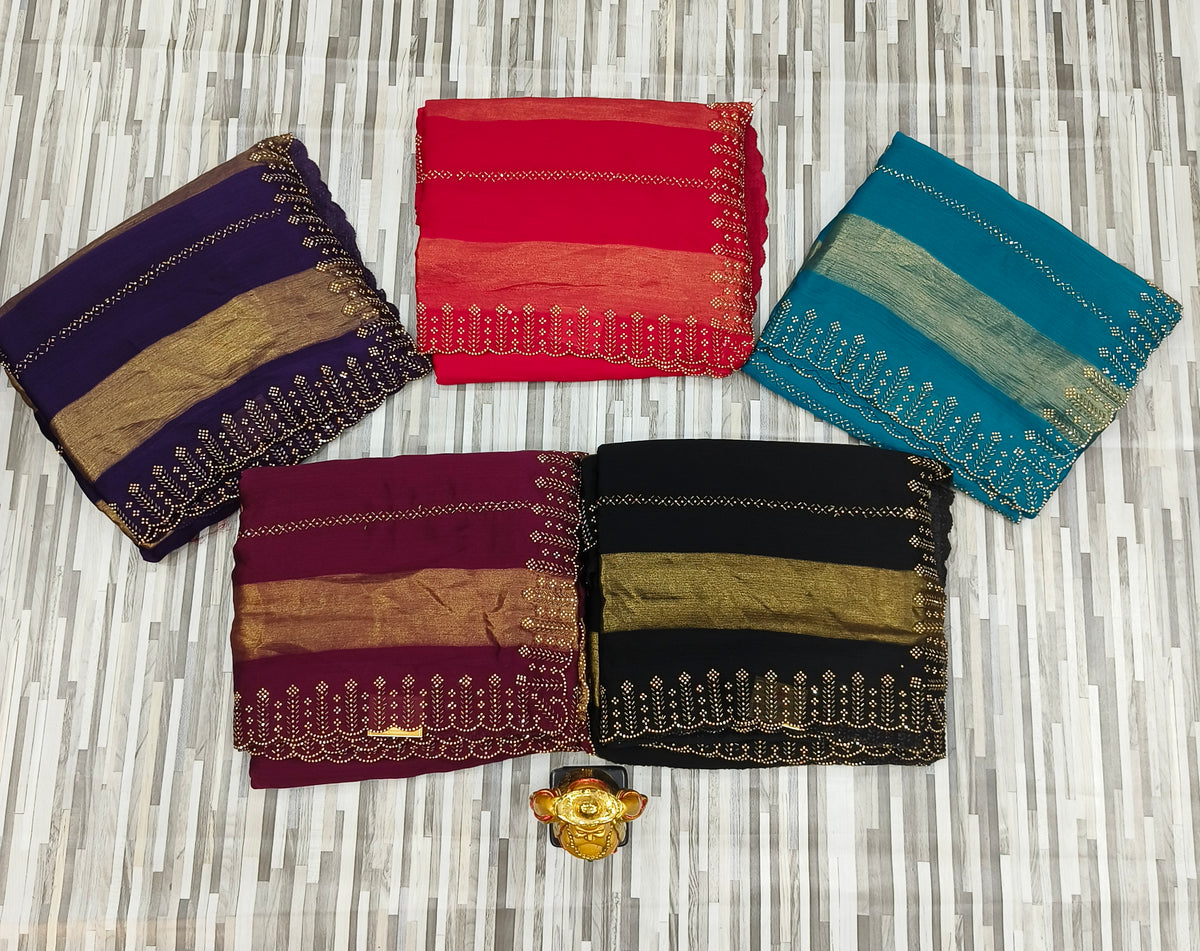 Elegant Contrast Gold Border Saree – Multiple Colors Available