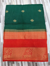 HelloElegant Floral Butta Saree with Contrast Zari Border – Multiple Colors
