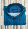Craze Pure Linen Men’s Shirt – Teal Blue | Vertical Stripe Texture
