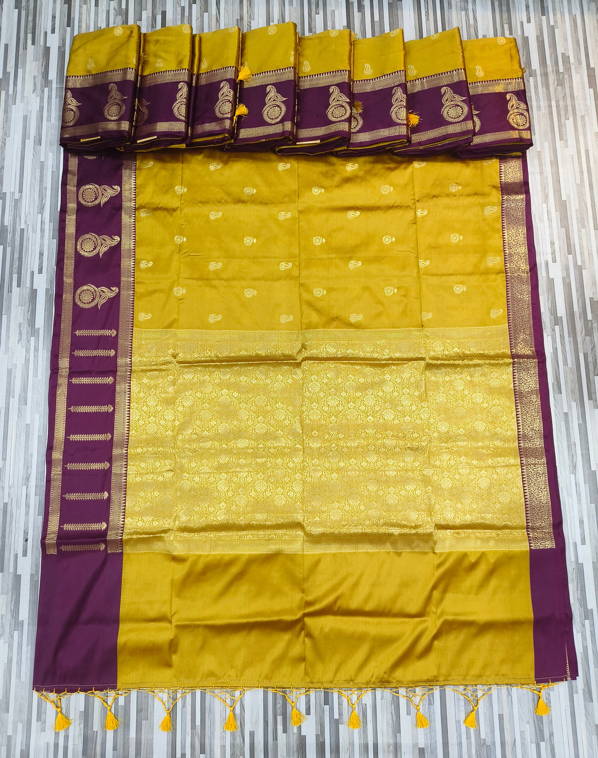 Mustard Yellow & Wine Maroon Zari Saree – Bulk / Wholesale