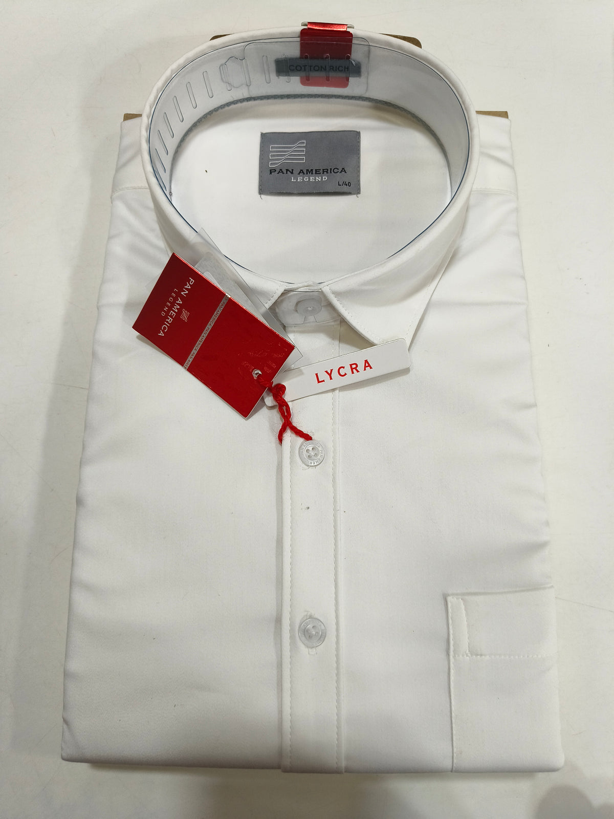 Pan America Legend Lycra Cotton Rich White Formal Shirt