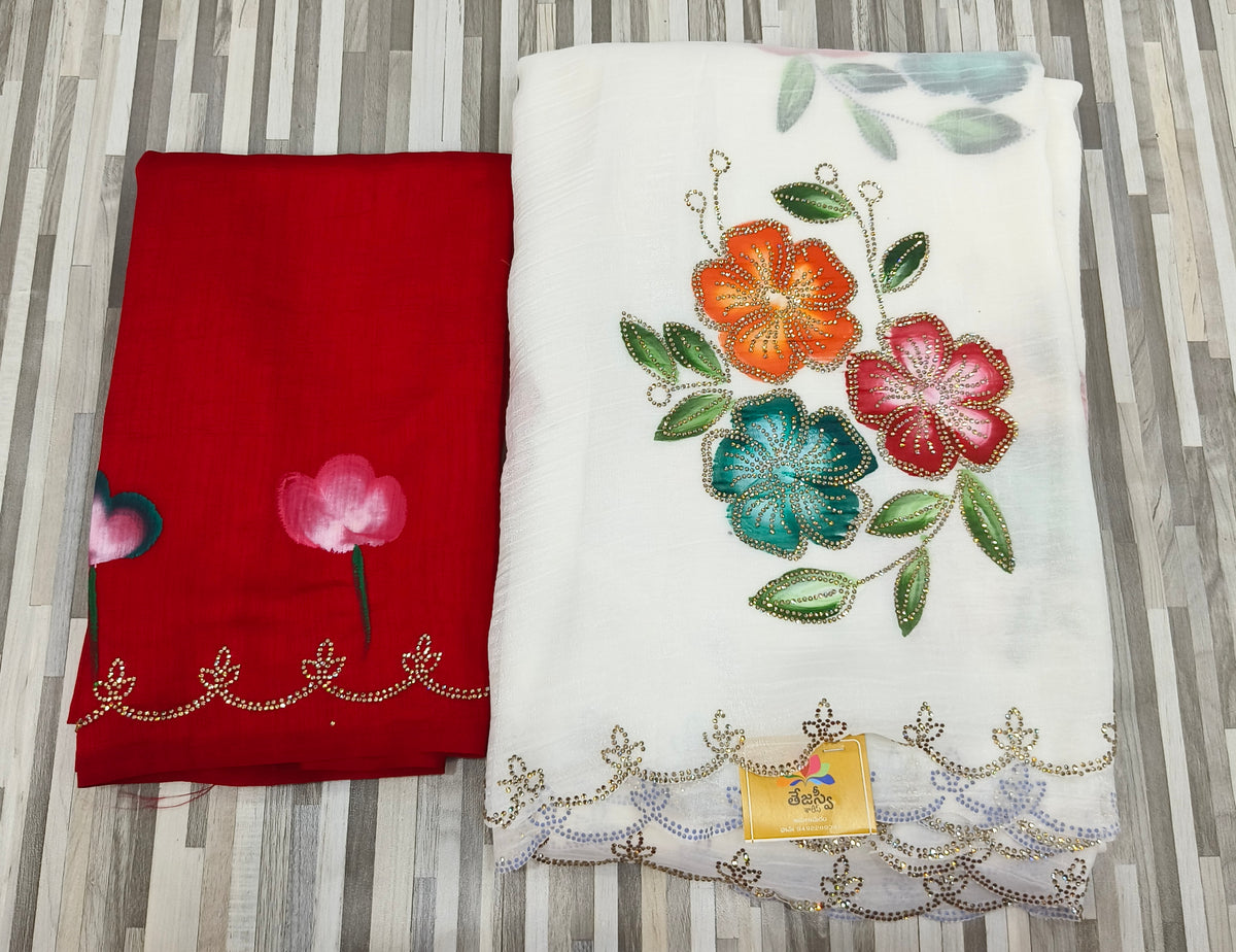 Floral Embroidered Designer Saree – Multicolor Collection