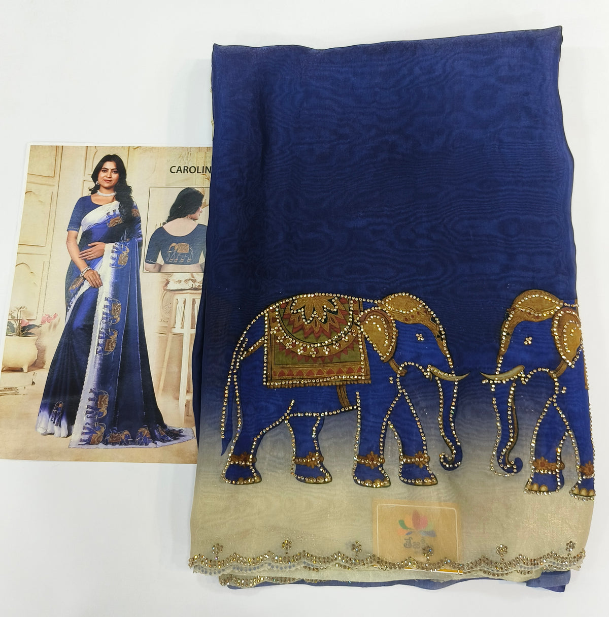 Elegant Elephant Motif Embellished Fendy Chiffon Saree