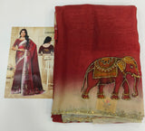Elegant Elephant Motif Embellished Fendy Chiffon Saree